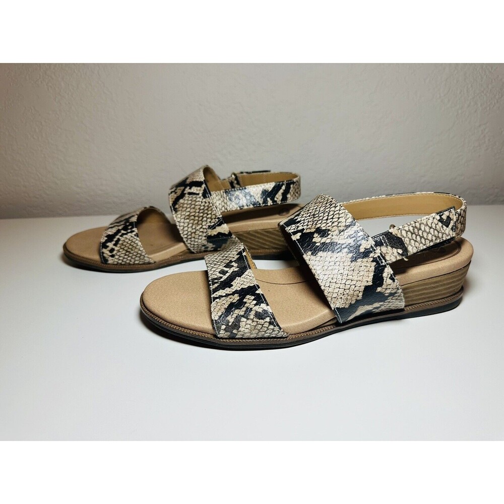 DR. SCHOLLS Freeform Tan Black Snake Animal‎ Print Low Heel Sandals SIZE 7.5M